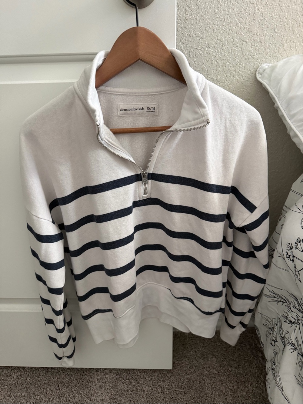 Abercrombie kids White & Navy Striped Quarter-Zip Sweatshirt